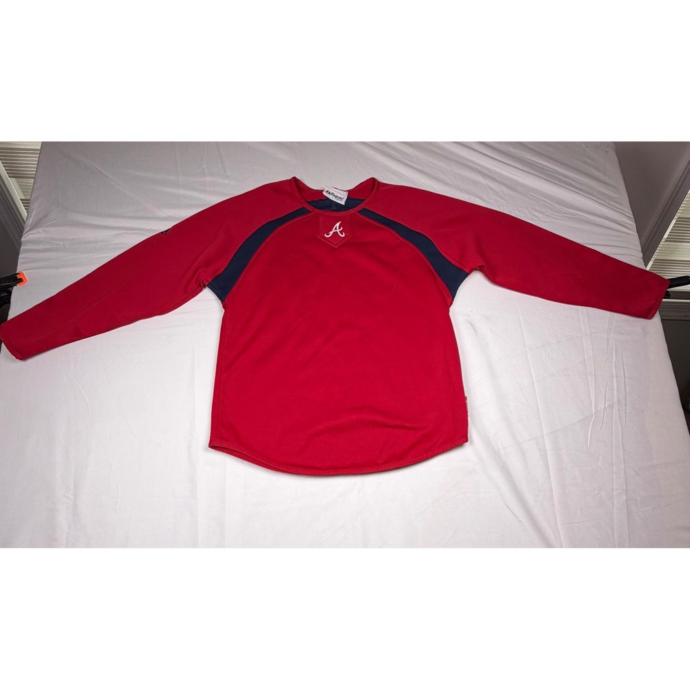 Majestic Atlanta Braves Red Therma Base Pullover Jersey Youth L/XL MLB Logo